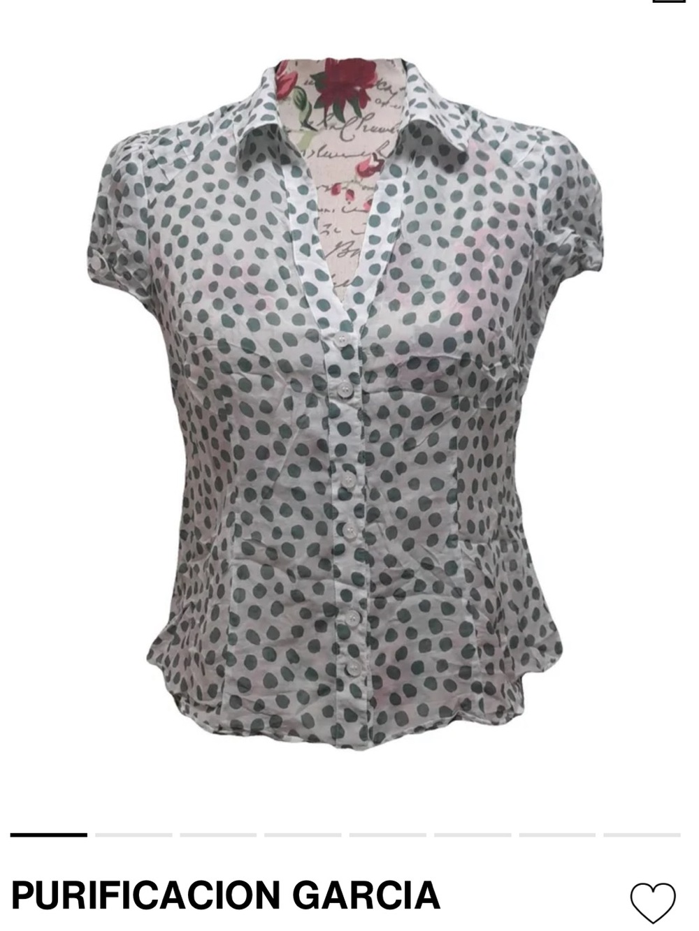 Purificacion Garcia White Short-Sleeve Button-Down with Green Polka Dots